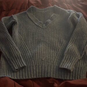 Cozy V-Neck Ribbed Sweater blue